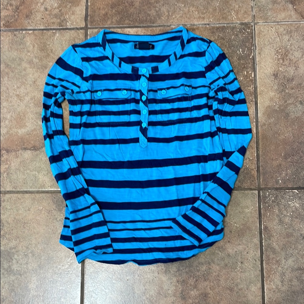 Lucky Brand Blue Striped Long Sleeve Tee